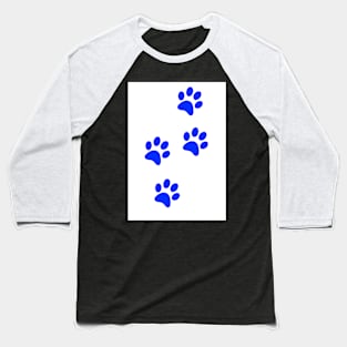 Blue Pawprints on White Baseball T-Shirt